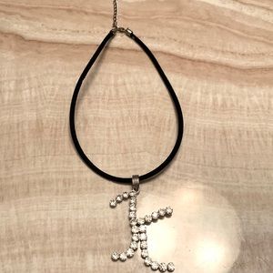 Pendent Large Jewelled “K” Velvet Choker Necklace
